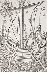 Handelsschiff in einem Sturm, Faksimile eines Holzschnitts in 